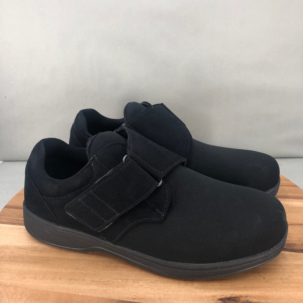 Orthofeet Mens Black Wide Shoes 12 2E Hook and Loop Comfort Walking Diabetic